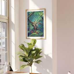 Fantasy Oak Tree Print Whimsical Woodland Gouache Painting - thumbnail 3