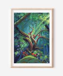 Fantasy Oak Tree Print Whimsical Woodland Gouache Painting - thumbnail 1