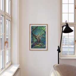 Fantasy Oak Tree Print Whimsical Woodland Gouache Painting - thumbnail 2
