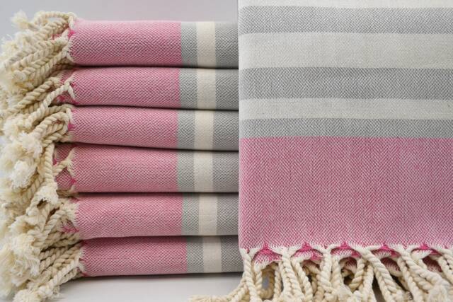 "Turkish Towel, Pink & Gray Towel, Turkish Bath Towel, Hammam Towel, 40""x70" - image 1