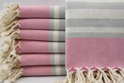 "Turkish Towel, Pink & Gray Towel, Turkish Bath Towel, Hammam Towel, 40""x70" - thumbnail 1