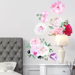 Peony Flowers Seasonal Bouquet Wall Sticker Rose Orchid Burgundy Red White Art Removable Easy To Apply #3030 - thumbnail 2