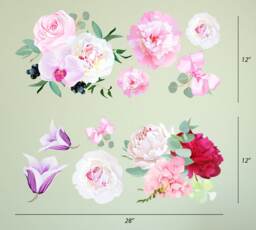 Peony Flowers Seasonal Bouquet Wall Sticker Rose Orchid Burgundy Red White Art Removable Easy To Apply #3030 - thumbnail 1