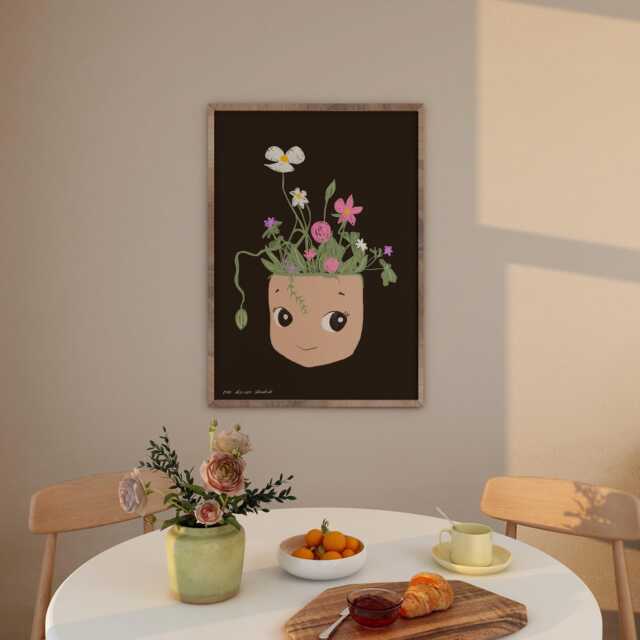 Plant Pot Head Art Print, Vintage Style, Modern Kitchen Wall Decor - image 1