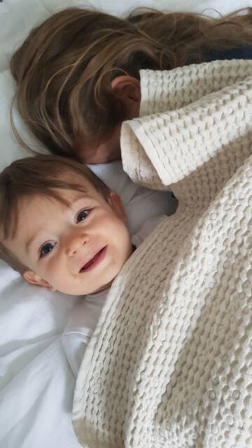 Waffle Baby Blanket, Linen Blanket, Linen Beige Kids Blanket. Soft Nursery - image 1