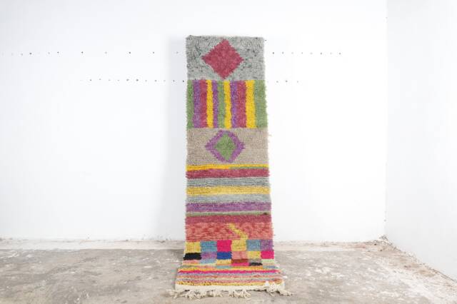 Abstract Pink Berber Runner Rug Handwoven Moroccan Wool Hallway Rug - image 1