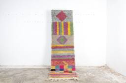 Abstract Pink Berber Runner Rug Handwoven Moroccan Wool Hallway Rug - thumbnail 1