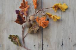 Fall Oak Twig With Bright Felt Autumn Leaves Ornament & Acorn, Wall Hanging Garland