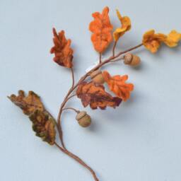 Fall Oak Twig With Bright Felt Autumn Leaves Ornament & Acorn, Wall Hanging Garland - thumbnail 2