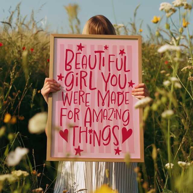 Beautiful Girl You Were Made For Amazing Things, Girls Bedroom Decor, Positive, Motivational Wall Art, Nursery Prints, Affirmation - image 1