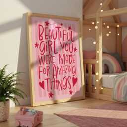 Beautiful Girl You Were Made For Amazing Things, Girls Bedroom Decor, Positive, Motivational Wall Art, Nursery Prints, Affirmation - thumbnail 2