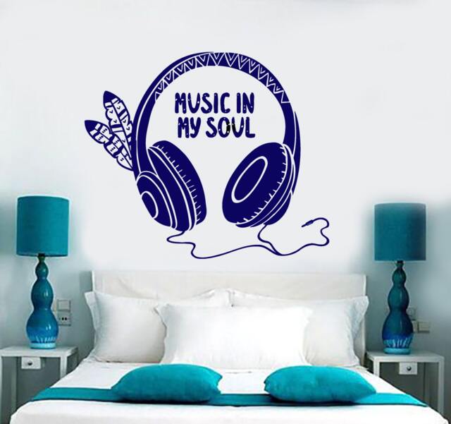 Wall Vinyl Decal Music Headphones Quote in My Soul Ethnic Abstract Modern Home Decor - #1198Dz - image 1
