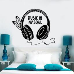 Wall Vinyl Decal Music Headphones Quote in My Soul Ethnic Abstract Modern Home Decor - #1198Dz - thumbnail 2