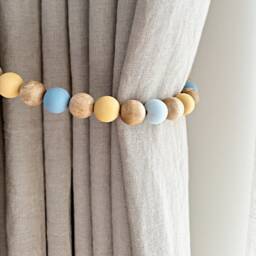 Handmade Wooden Bead Curtain Tie Backs Coastal Decor, Set Of 2 - thumbnail 2