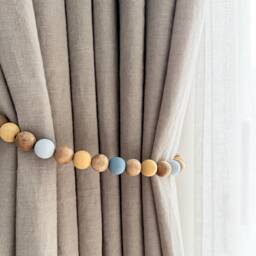 Handmade Wooden Bead Curtain Tie Backs Coastal Decor, Set Of 2