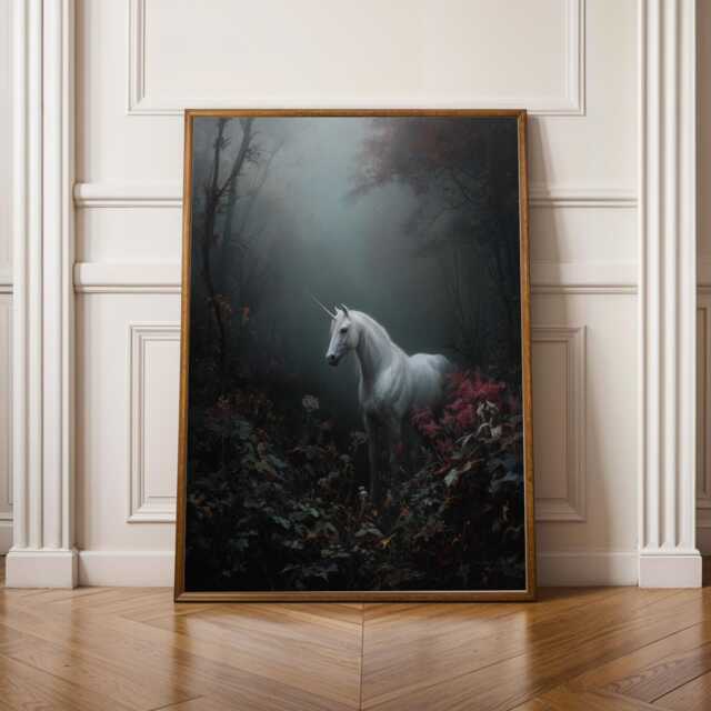 Whimsigoth Decor Unicorn Wall Art Gothic Fantasy Print Enchanted Forest Aesthetic Dark Academia Room Gift For Her Birthday Or Halloween - image 1