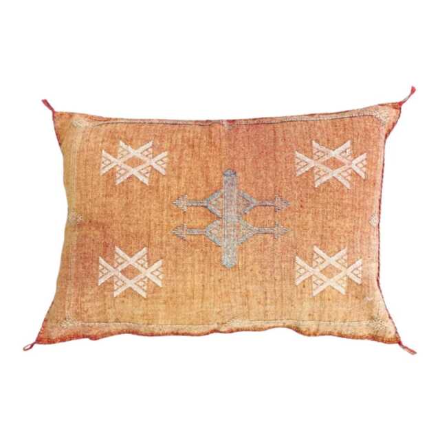 Orange Moroccan Cactus Silk Pillow, Handmade Berber Sabra Cushion, Pillow Throw, Lumbar Cushion - image 1