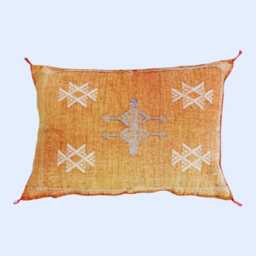 Orange Moroccan Cactus Silk Pillow, Handmade Berber Sabra Cushion, Pillow Throw, Lumbar Cushion - thumbnail 2