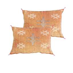 Orange Moroccan Cactus Silk Pillow, Handmade Berber Sabra Cushion, Pillow Throw, Lumbar Cushion - thumbnail 3