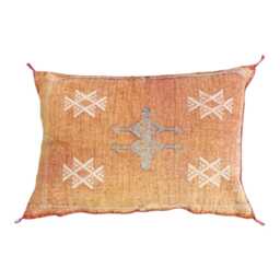 Orange Moroccan Cactus Silk Pillow, Handmade Berber Sabra Cushion, Pillow Throw, Lumbar Cushion - thumbnail 1