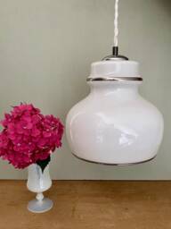 xxl Vintage Globe Pendant Light in White Opaline Glass With Silver Details - thumbnail 1