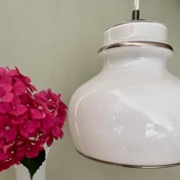 xxl Vintage Globe Pendant Light in White Opaline Glass With Silver Details - thumbnail 3