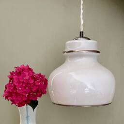 xxl Vintage Globe Pendant Light in White Opaline Glass With Silver Details - thumbnail 2