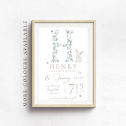 New Baby Gift, Boy Personalised Print For Boys, Gift Boy, Nursery Print Blue, Boys, Peter Rabbit - thumbnail 2