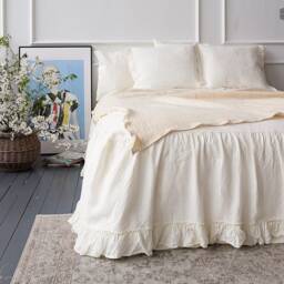 Off White Linen Bed Valance With Ruffles - Softened Dust Ruffle - Vintage Look French Style Skirt - Coverlet - thumbnail 3