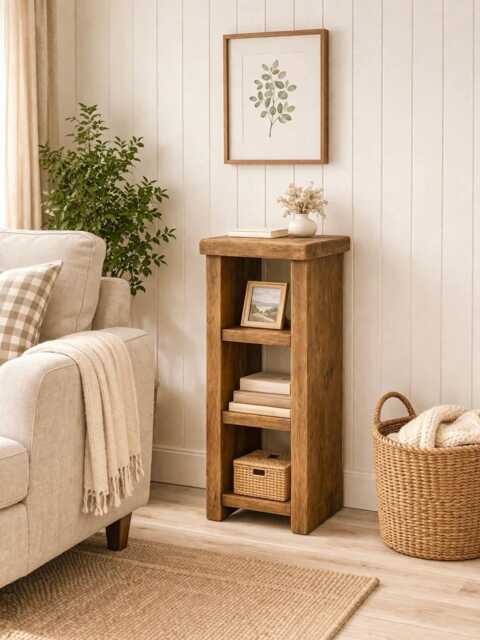 Handcrafted Rustic Solid Wood Side Table - Shabby Chic Handmade Pine - image 1