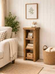 Handcrafted Rustic Solid Wood Side Table - Shabby Chic Handmade Pine - thumbnail 1