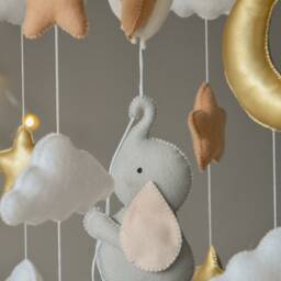 Baby Mobile With Elephant Air Balloon Baby Nursery Crib Gift For Future Mother Hanging - thumbnail 3