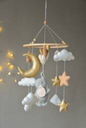 Baby Mobile With Elephant Air Balloon Baby Nursery Crib Gift For Future Mother Hanging - thumbnail 1