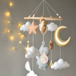 Baby Mobile With Elephant Air Balloon Baby Nursery Crib Gift For Future Mother Hanging - thumbnail 2