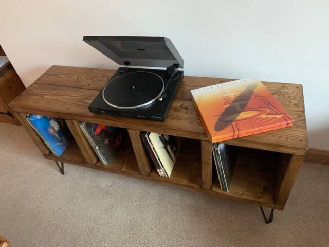 Vinyl Record Storage Shelf Player Stand Industrial Hairpin Legs Oak Pine - image 1