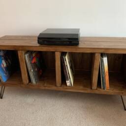 Vinyl Record Storage Shelf Player Stand Industrial Hairpin Legs Oak Pine - thumbnail 2