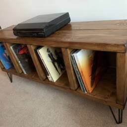 Vinyl Record Storage Shelf Player Stand Industrial Hairpin Legs Oak Pine - thumbnail 3