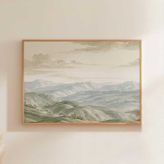 Mountain Landscape Poster, Sage Green Wall Art, Neutral Hills Print - image 1