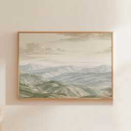 Mountain Landscape Poster, Sage Green Wall Art, Neutral Hills Print - thumbnail 1
