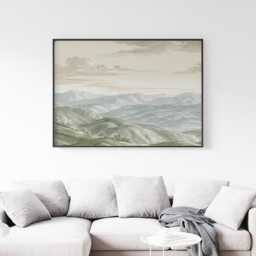 Mountain Landscape Poster, Sage Green Wall Art, Neutral Hills Print - thumbnail 3