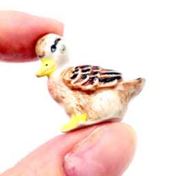 Miniature Ceramic Duck Baby Bird Little Animal Brown White Yellow Figurine Tiny Statue Decoration Hand Painted Collectible Small Figure - thumbnail 3