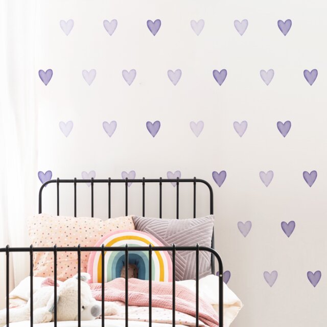 Purple Heart Wall Stickers - Fabric Peel & Stick Watercolour Decals For Kids Rooms & Nursery - image 1