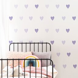 Purple Heart Wall Stickers - Fabric Peel & Stick Watercolour Decals For Kids Rooms & Nursery