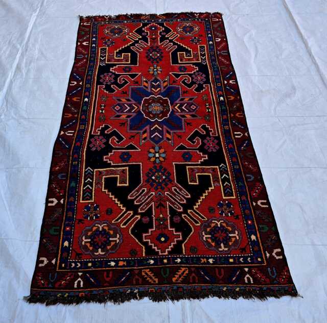 Vintage Baluchi Tribal Rug 3.5??6.6 Ft Handmade Geometric Wool Carpet - image 1