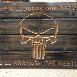 Carved Rustic Punisher Skull Wood Sign. American Hand Made. Wall Art Decor Man Cave Signs - thumbnail 2
