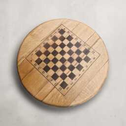 Whisky Barrel Coffee Table With Chess Board Top - Reclaimed Oak Games For Home Bar - thumbnail 2