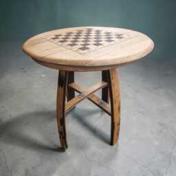 Whisky Barrel Coffee Table With Chess Board Top - Reclaimed Oak Games For Home Bar - thumbnail 3