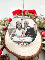 Personalised First Christmas Mr & Mrs Photo Ornament, Wedding Bauble - thumbnail 1