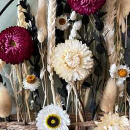 Rustic Boho Wall Decor With Burgundy & White Dried Flowers - Sunflower Accents Handmade Natural Floral Hoop For Cozy Interiors - thumbnail 2