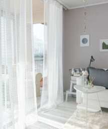Pair Of White Net Curtains, Voile Drapery Window Sheers, Off Sheer Modern Curtain Panels, Custom Curtains - thumbnail 1